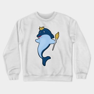 Dolphin as King with Staff & Crown Crewneck Sweatshirt